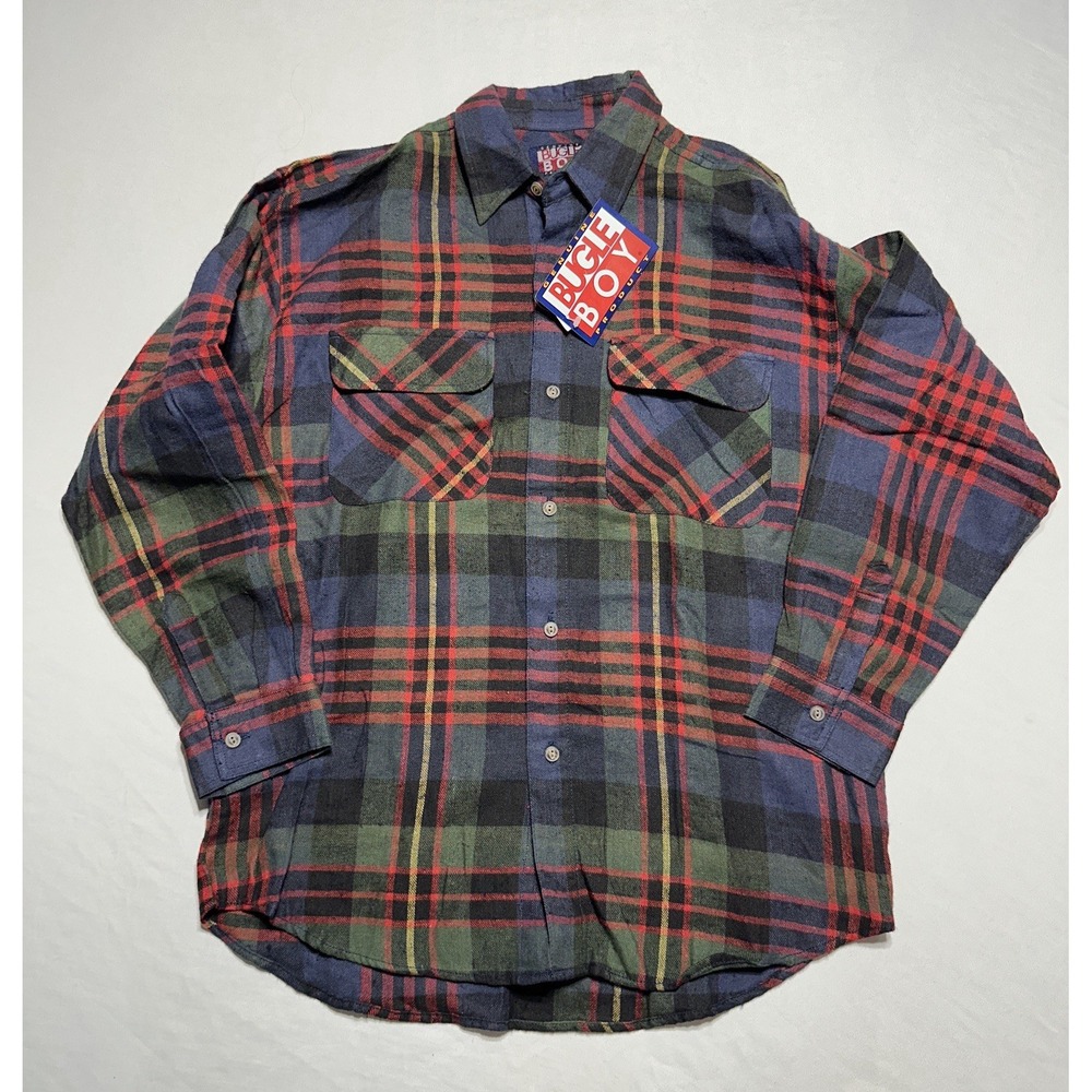 Bugle Boy Flannel Shirt XL Plaid Multicolor Red Green Blue NOS Vintage 90s NWT